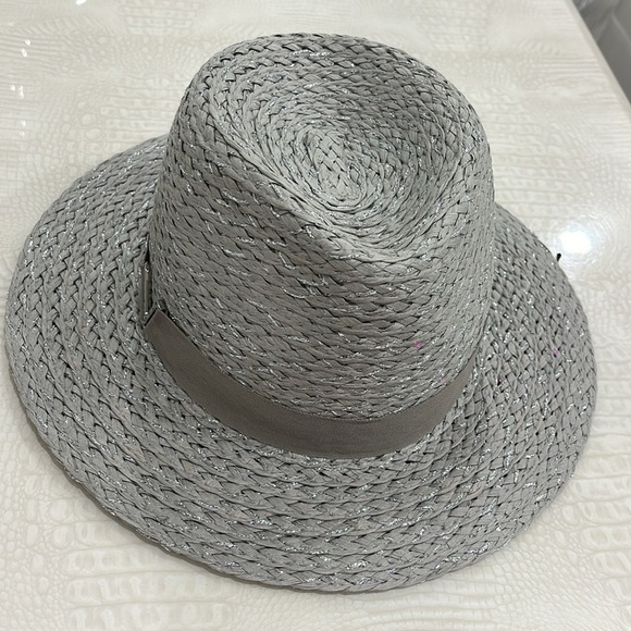 Vince Camuto Gray Straw Hat with Silver Detail